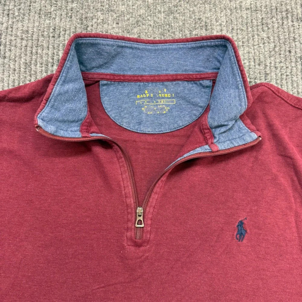 Polo Ralph Lauren Mens L Red Quarter Zip Sweater Pony Logo‎ Pullover